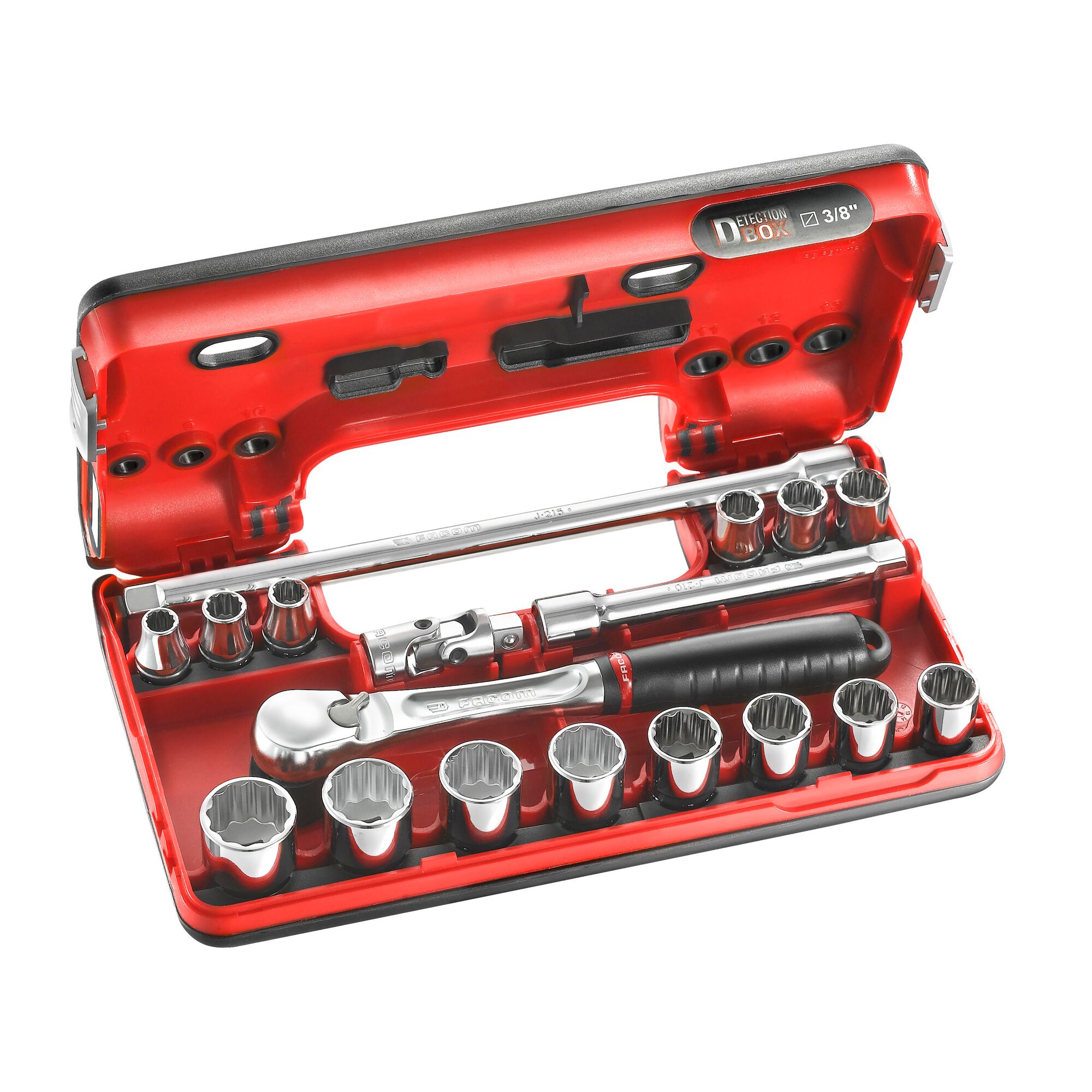Facom 18-Piece Imperial 3/8 in Standard Socket Set with Ratchet, 12 point
