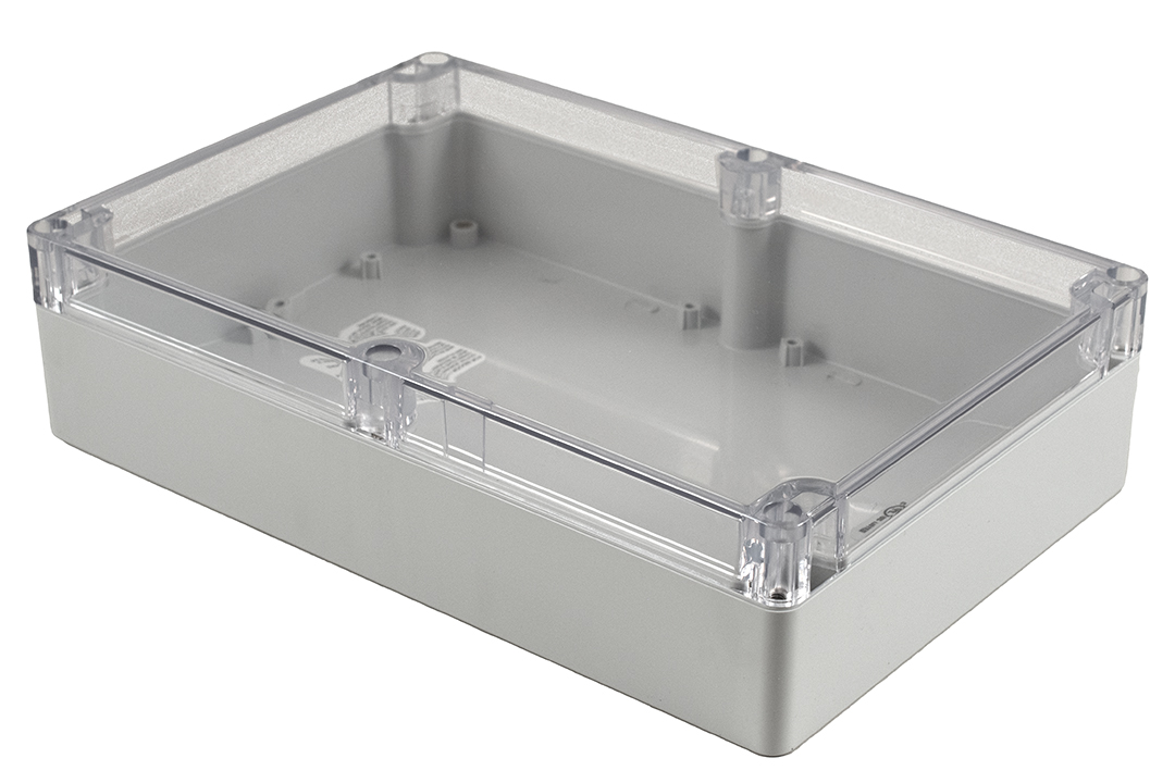Hammond 1554 Series Light Grey Polycarbonate Enclosure, IP68, Clear Lid, 9.4 x 6.3 x 2.36in