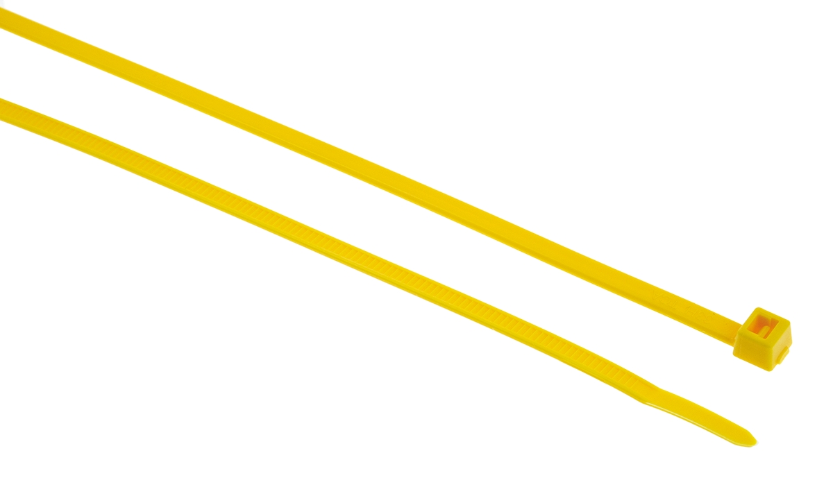 HellermannTyton Cable Tie, Inside Serrated, 390mm x 4.7 mm, Yellow Polyamide 6.6 (PA66), Pk-100