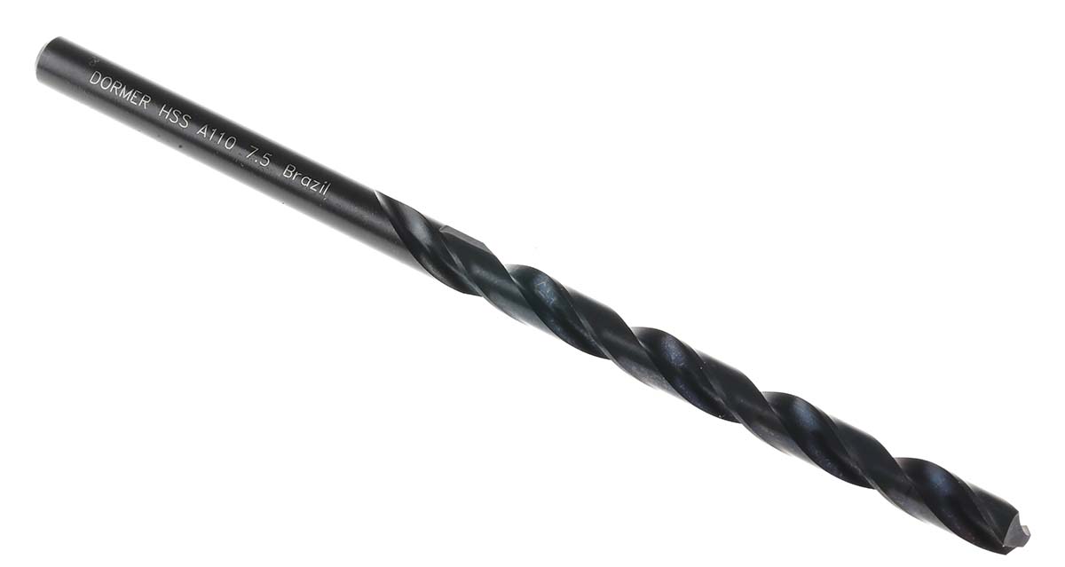 Dormer A110 Series HSS Twist Drill Bit, 7.5mm Diameter, 156 mm Overall