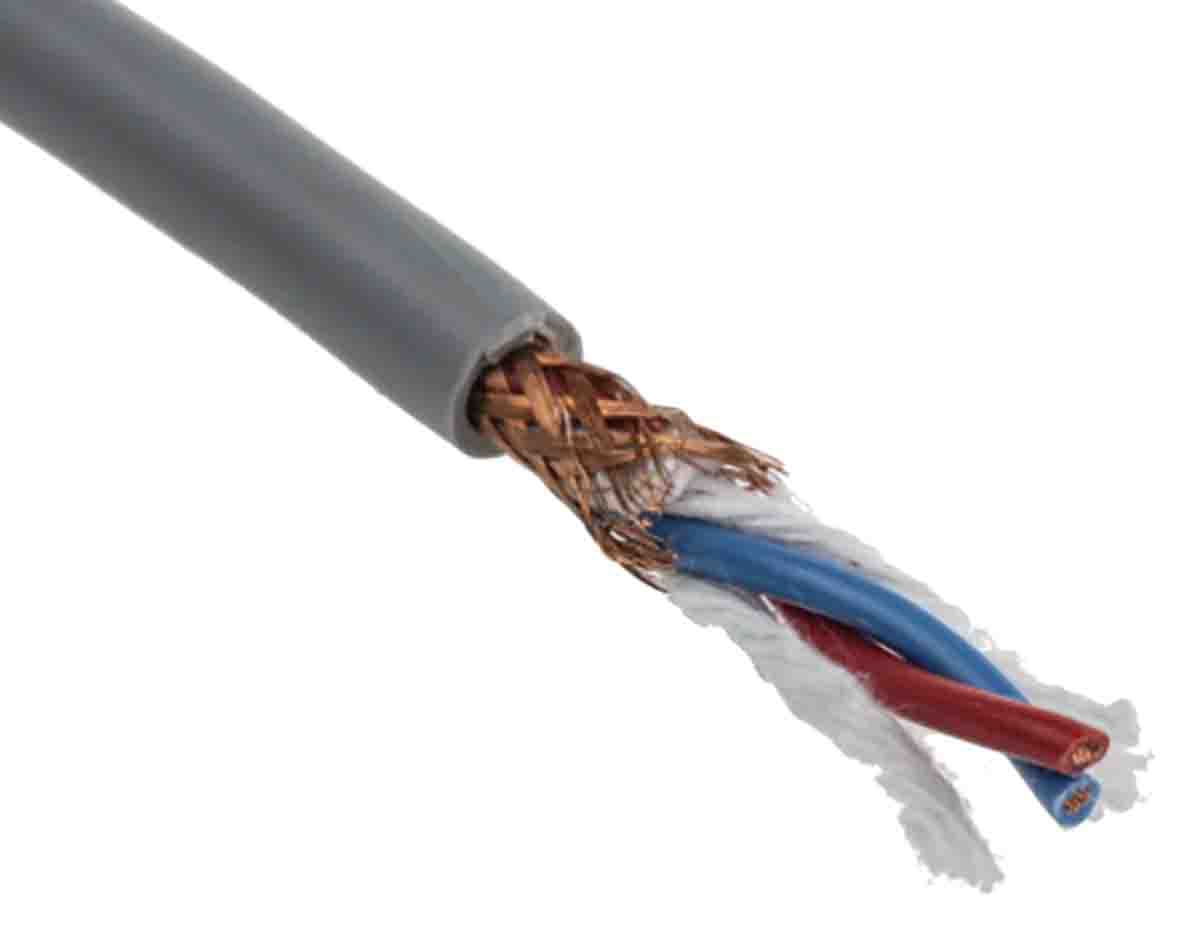 RS PRO 2 Core Microphone Cable, 0.5 mm² CSA Screened, 6.2mm od, 25m, Grey