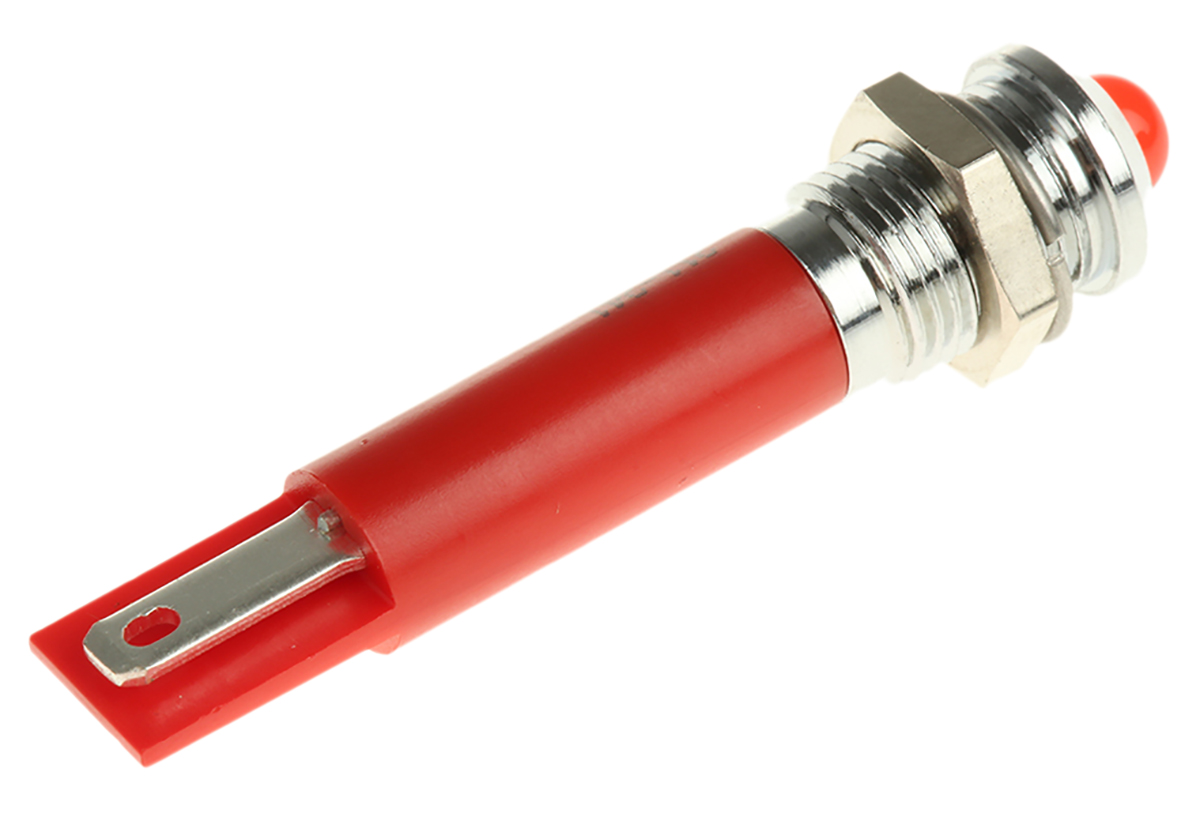 RS PRO Red Panel Mount Indicator, 12V dc, 8mm Mounting Hole Size, Solder Tab Termination