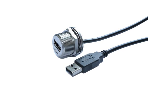 RS PRO Straight, Panel Mount, Socket- Single Port Type A 2.0 IP68 Type A USB Connector