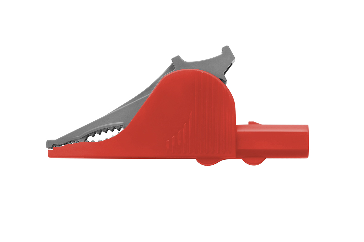Schutzinger Crocodile Clip 4 mm Connection, Nickel-Plated Steel Contact, 36A, Red