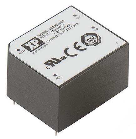 XP Power Switching Power Supply, VCE05US03, 3.3V dc, 1.21A, 5W, 1 Output, 80 → 264V ac Input Voltage
