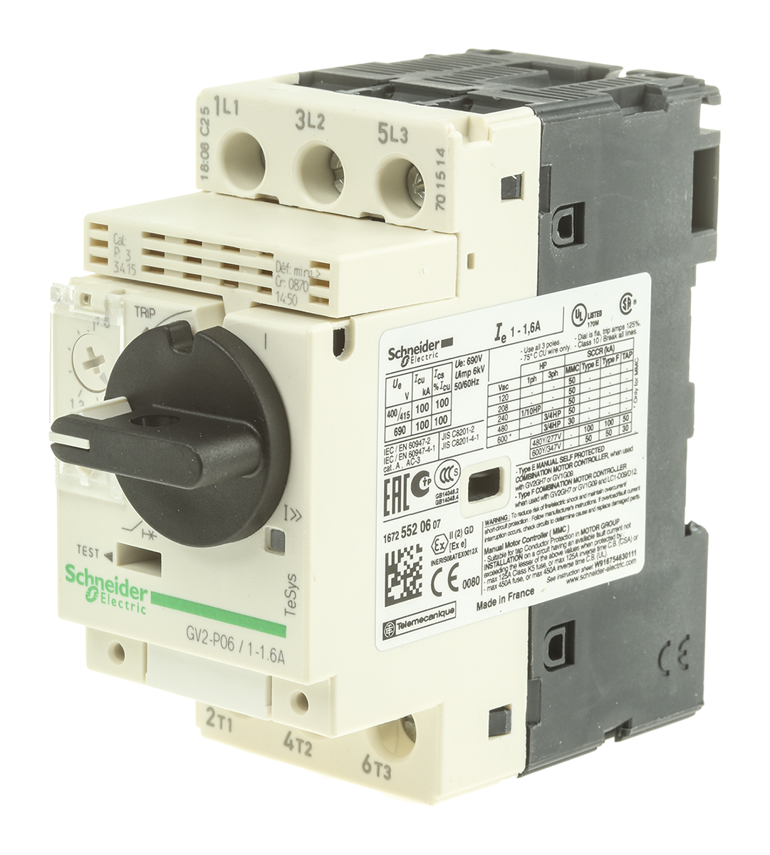 Schneider Electric TeSys 690 V Motor Protection Circuit Breaker, 3P Channels, 1 → 1.6 A, 100 kA