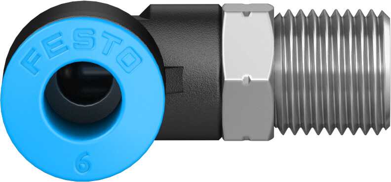 Festo QS Series Elbow Threaded Adaptor, R 1/8 Male to Push In 6 mm, Threaded-to-Tube Connection Style, 153046