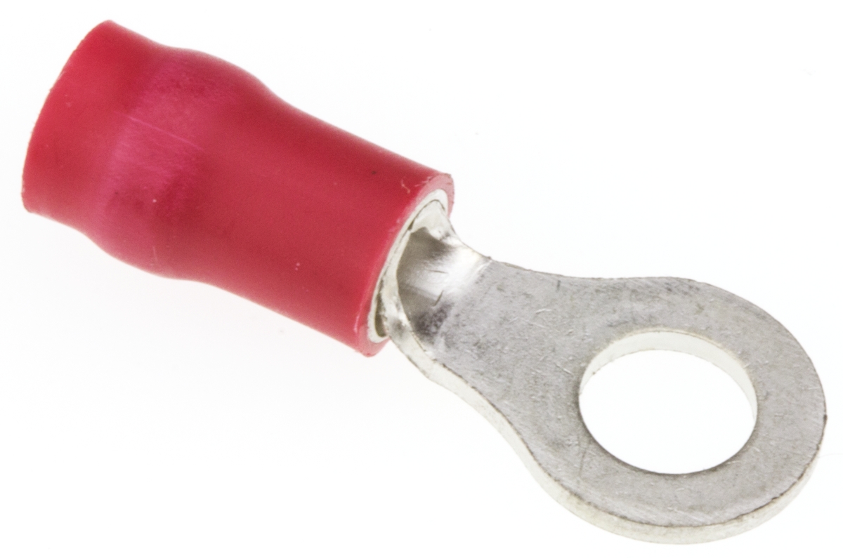 JST, R Insulated Ring Terminal, 4mm Stud Size, 0.25mm² to 1.65mm² Wire Size, Red