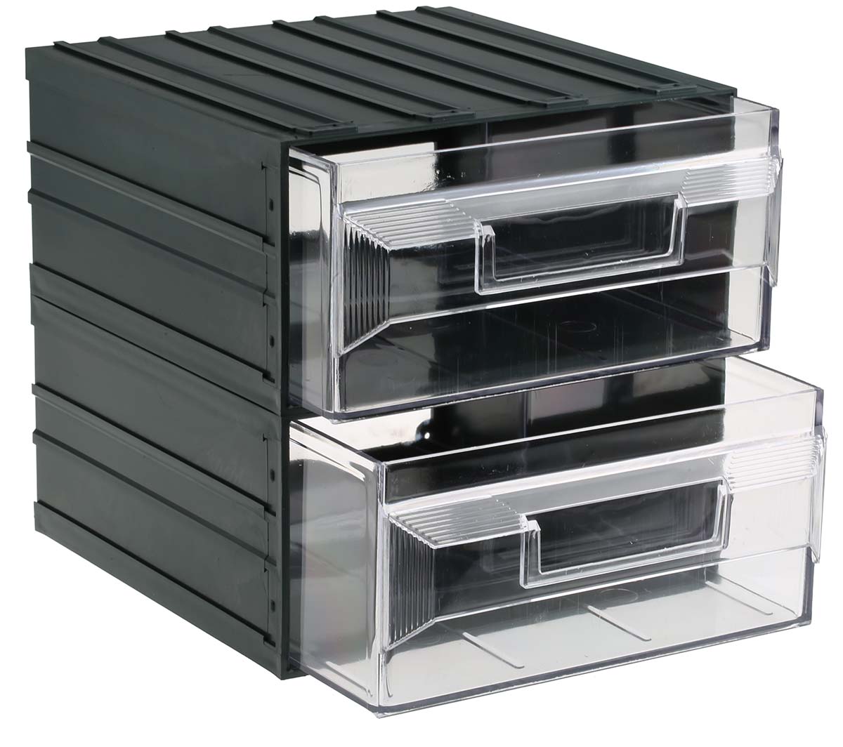 RS PRO 2 Drawer Storage Unit, Plastic, 208mm x 208mm x 222mm, Transparent