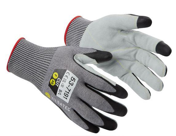 Tilsatec 53-7191 Grey Yarn Work Gloves, Size 9, Leather, Nitrile Foam Coating