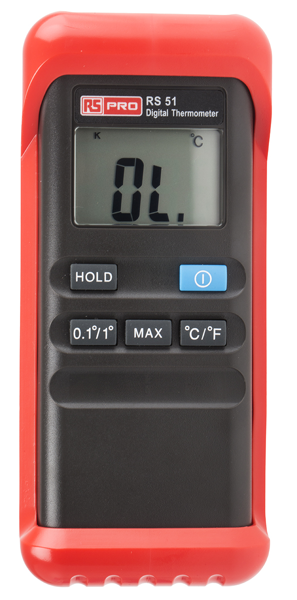 RS PRO RS51 Handheld Digital Thermometer, K Probe, 1 Input(s), +1300 °C, +1999°F Max, ±0.1 K Accuracy