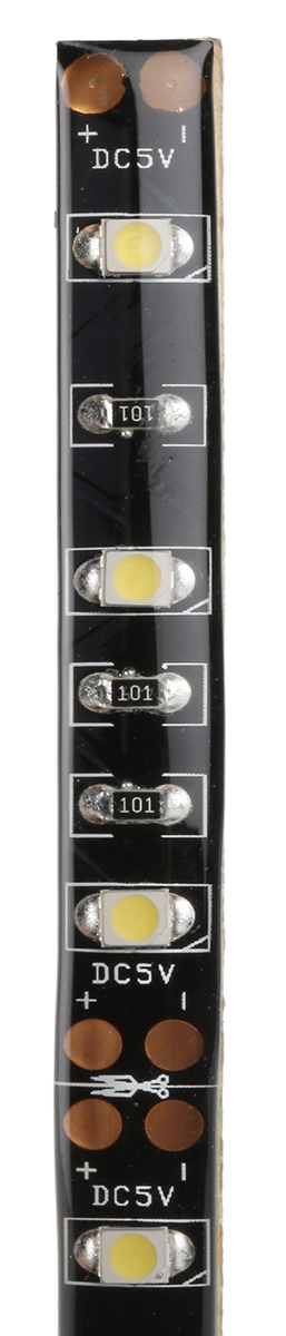 RS PRO 5V dc White LED Strip Light, 6000 → 6500K Colour Temp, 1m Length
