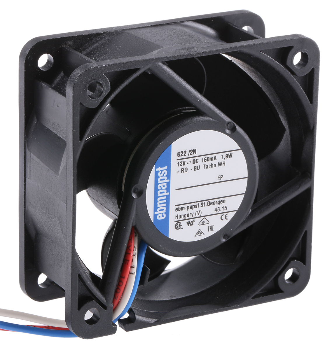 ebm-papst 620 Series Axial Fan, 12 V dc, DC Operation, 40m³/h, 2.1W, 1.05A Max, 60 x 60 x 25mm
