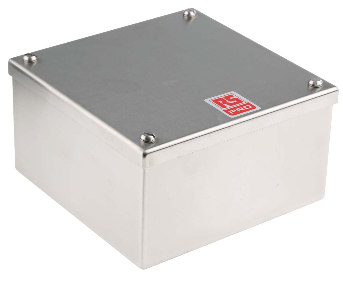 RS PRO 316 Stainless Steel Satin Square Adaptable Enclosure Box, 160mm x 160mm x 85mm