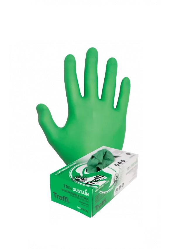 Traffi TD04 Green Powder-Free Nitrile Disposable Gloves, Size XXL, 100Pair per Pack