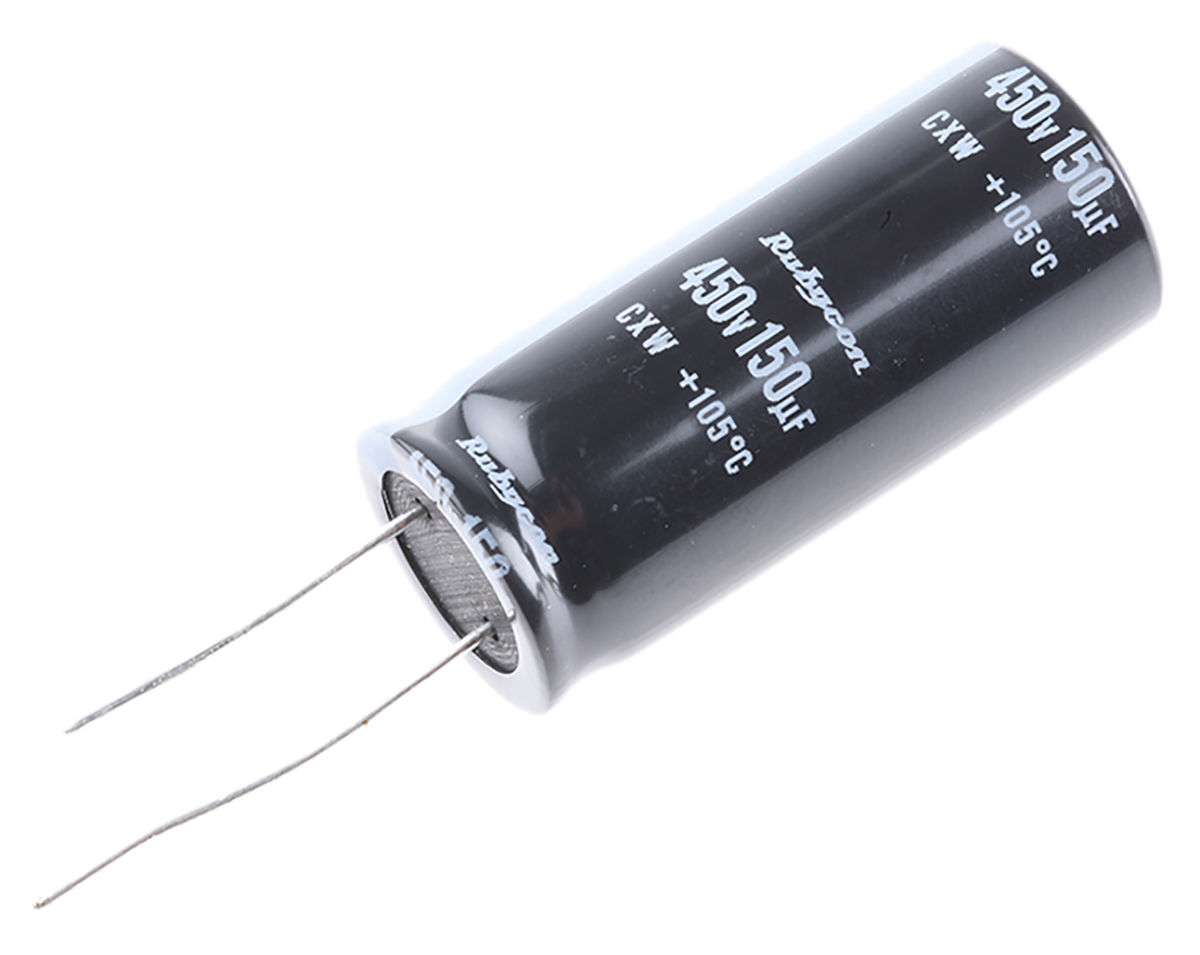 Rubycon 150μF Aluminium Electrolytic Capacitor 450V dc, Radial, Through Hole - 450CXW150MEFC18X40