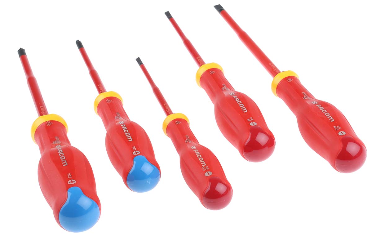 Facom Pozidriv; Slotted Insulated Screwdriver Set, 5-Piece, ESD-Safe