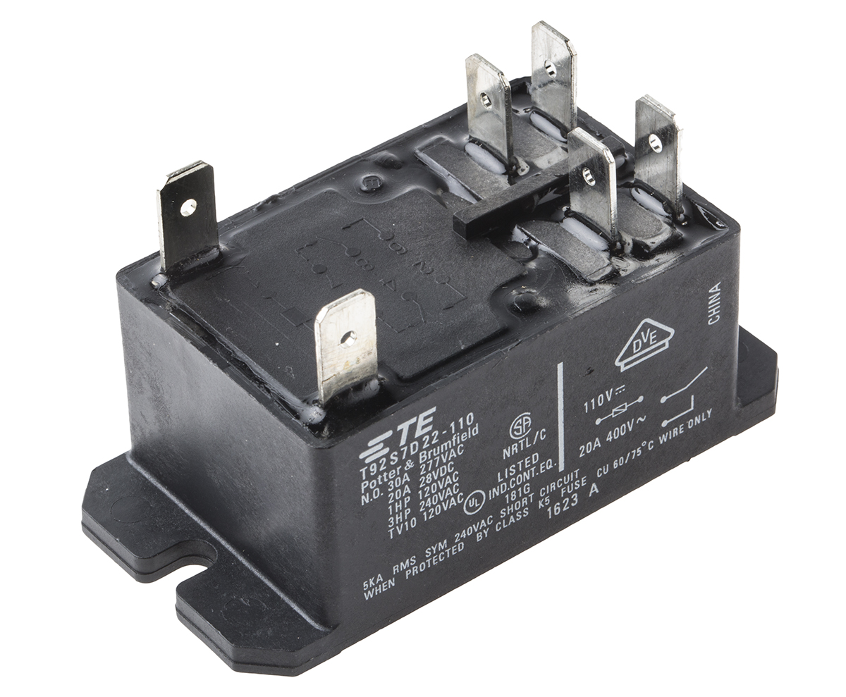 TE Connectivity Flange Mount Power Relay, 110V dc Coil, 30A Switching Current, DPST