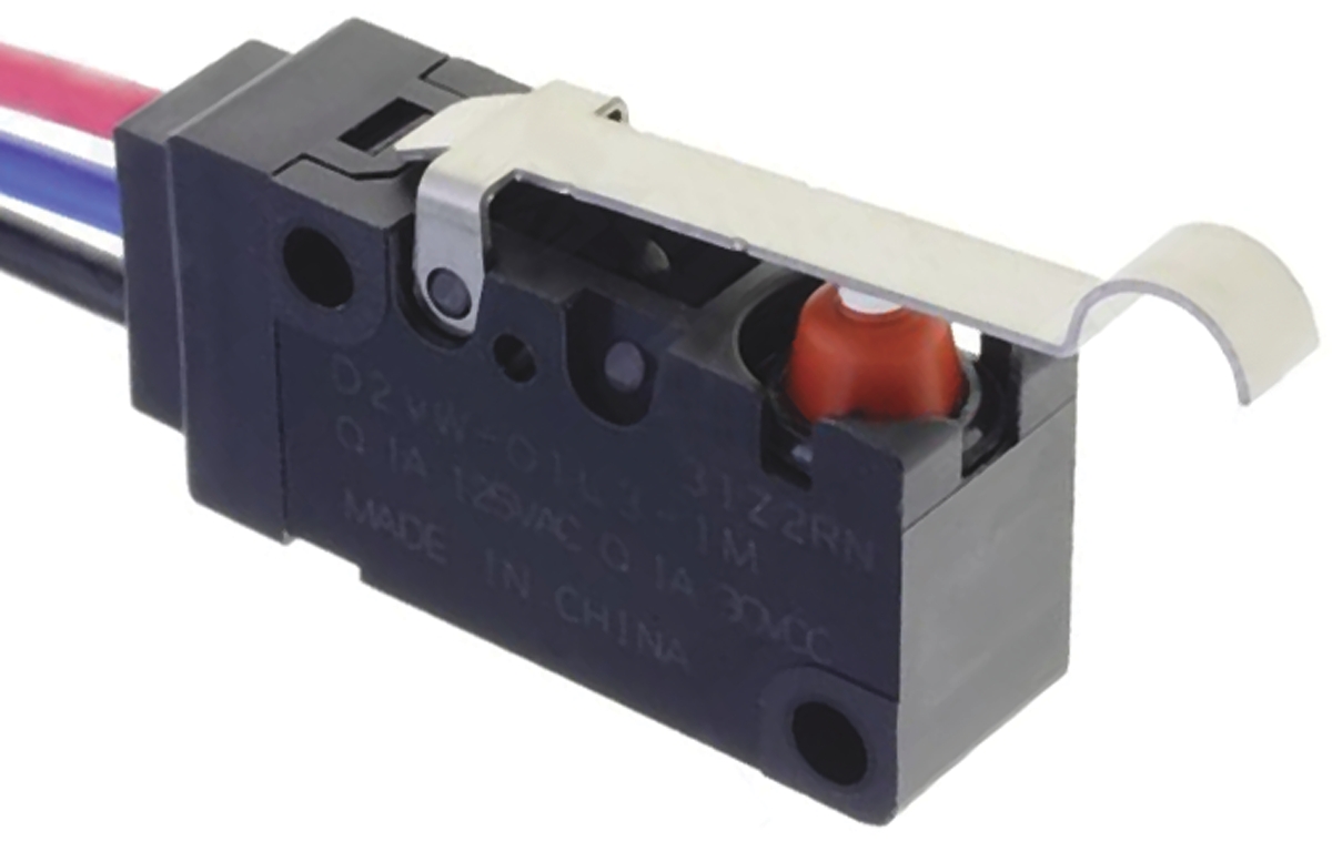 Omron Simulated Roller Lever Micro Switch, Pre-wired Terminal, 100 mA @ 30 V dc, SPDT, IP67