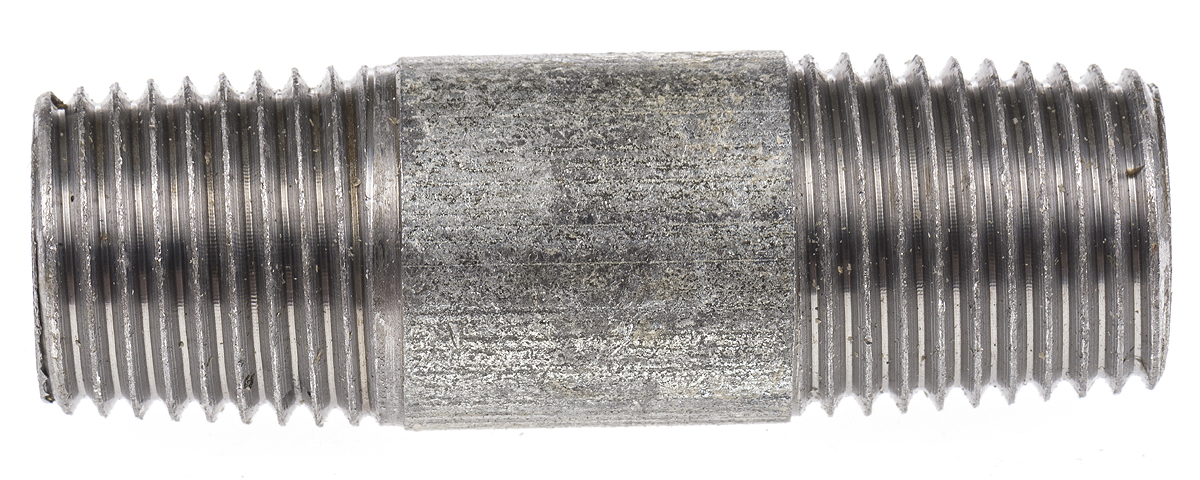 RS PRO Galvanised Malleable Iron Fitting Barrel Nipple, Male BSPT 1/4in to Male BSPT 1/4in