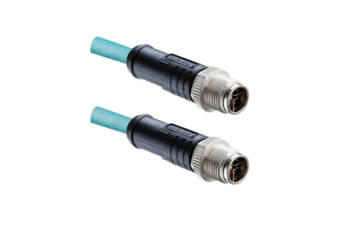 Amphenol Industrial Male 8 way M12 to Male 8 way M12 Connector Cable, 1000 mm