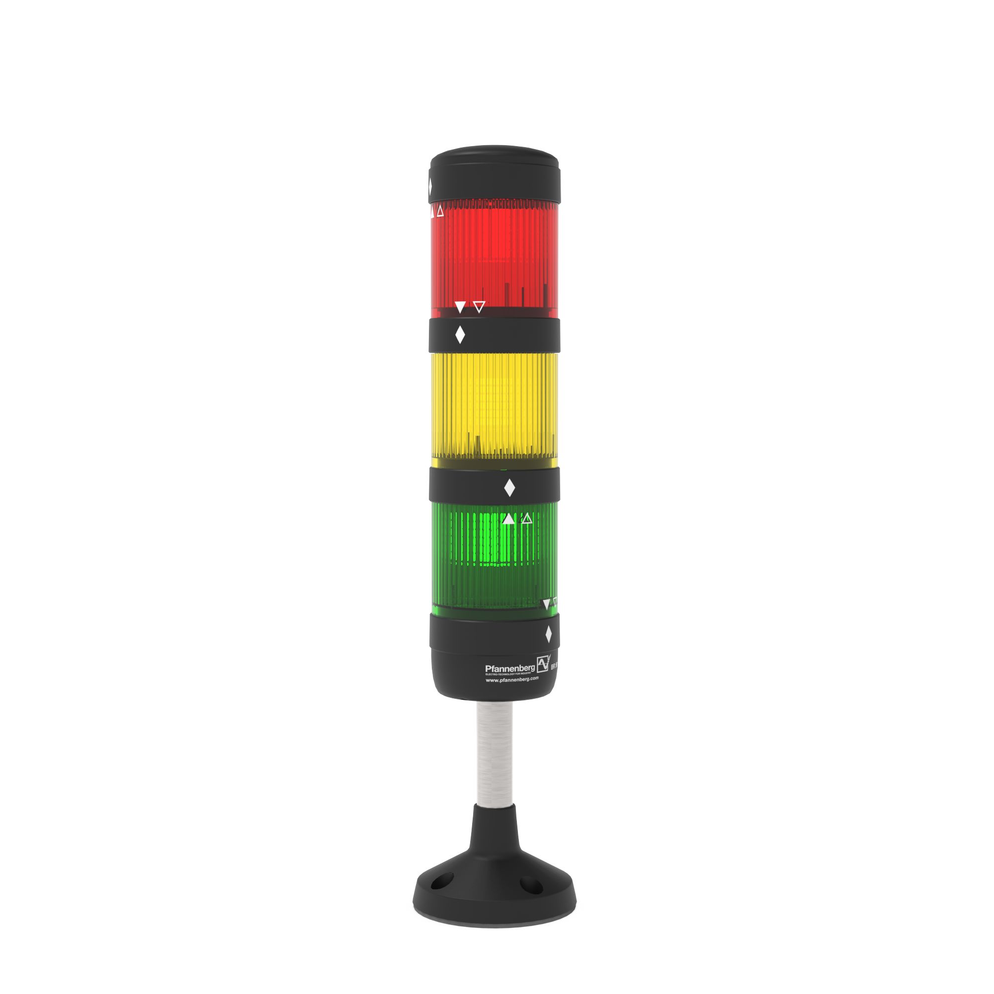 Pfannenberg 22118300009 Series Green, Red, Yellow Signal Tower, 2 Lights, 12 → 24 V dc, Base-mounted