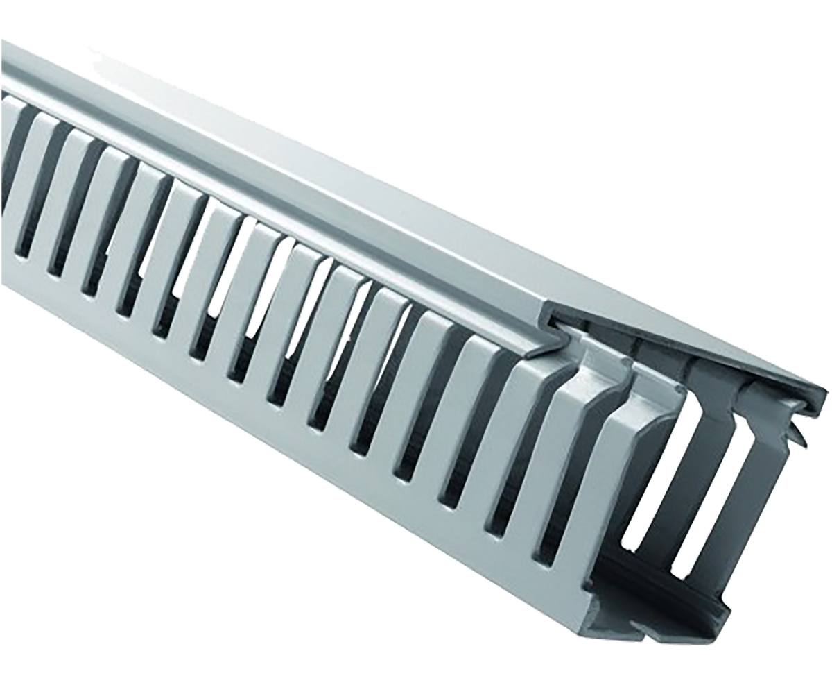 RS PRO Grey Slotted Panel Trunking - Open Slot, W25 mm x D37.5mm, L2m, PVC