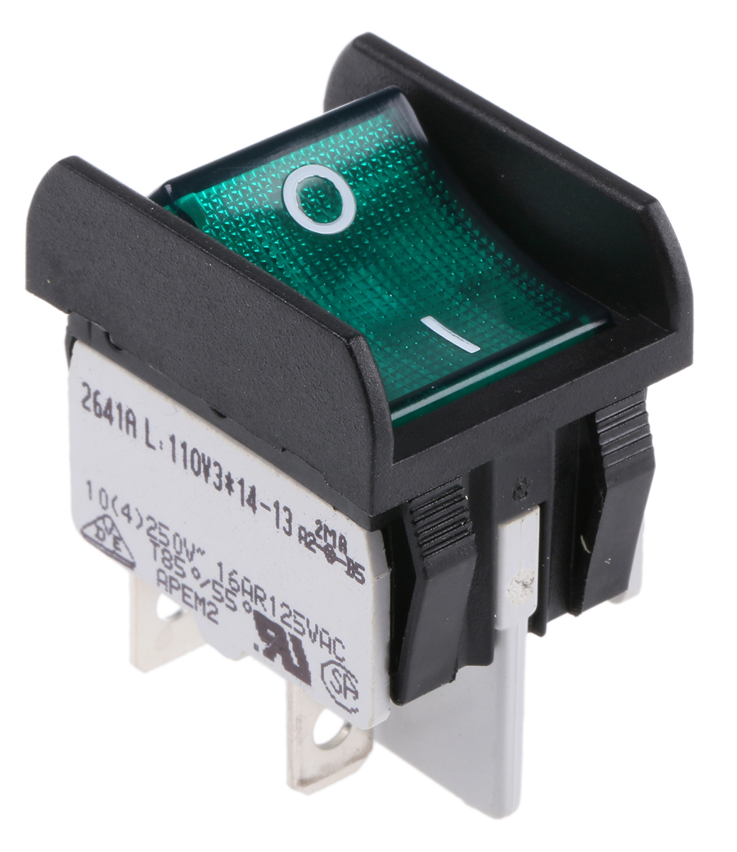 APEM Illuminated DPST, On-Off Rocker Switch Panel Mount