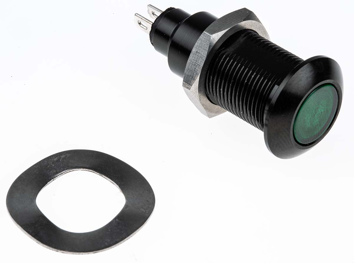 Marl Green Panel Mount Indicator, 12 → 28V, 12.7mm Mounting Hole Size, Solder Tab Termination, IP67