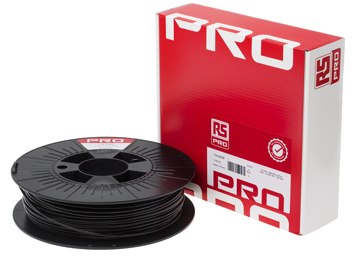 RS PRO 2.85mm Black ABS-X 3D Printer Filament, 500g