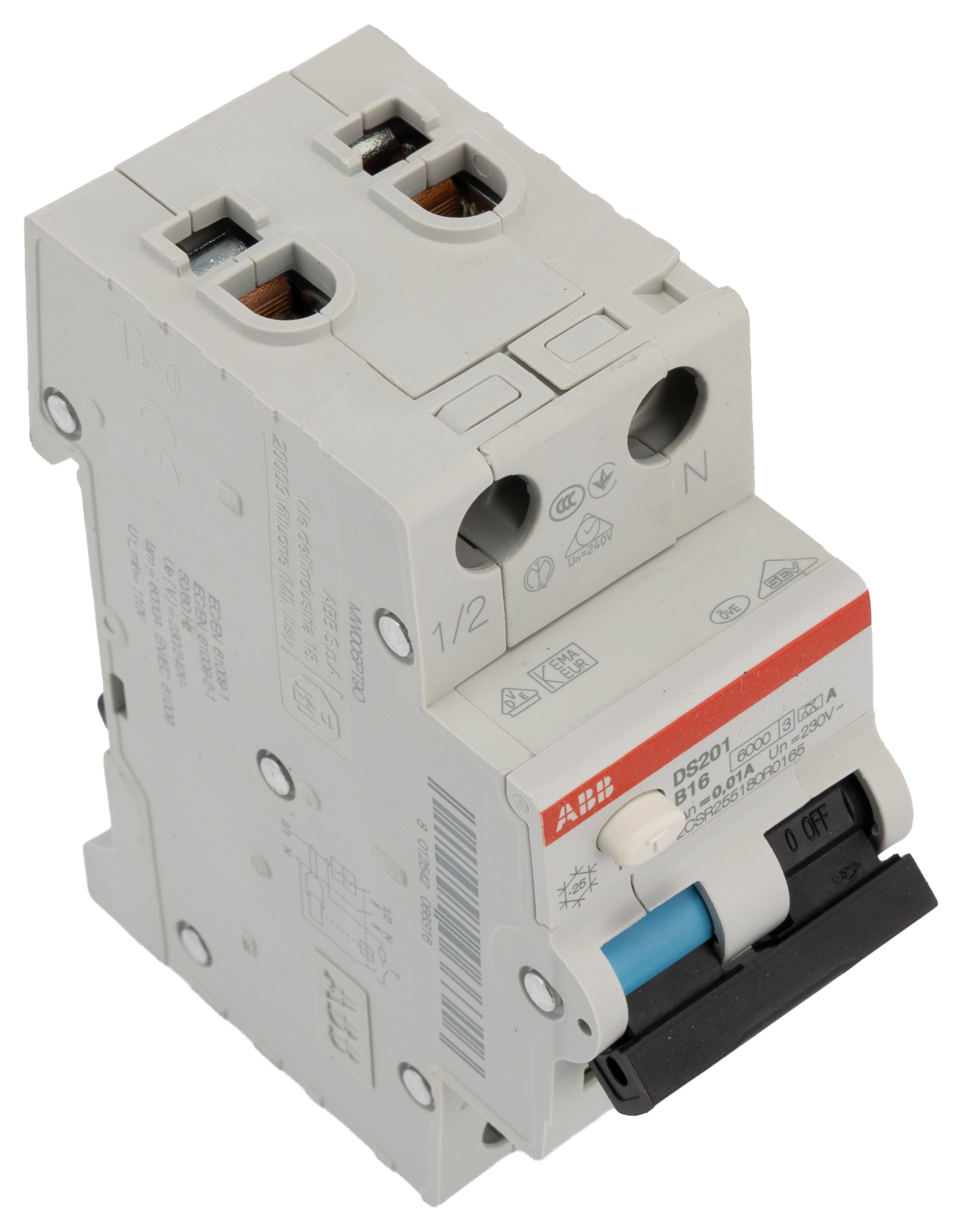 ABB RCBO, 16A Current Rating, 2P Poles, 10mA Trip Sensitivity, System Pro M Compact Range