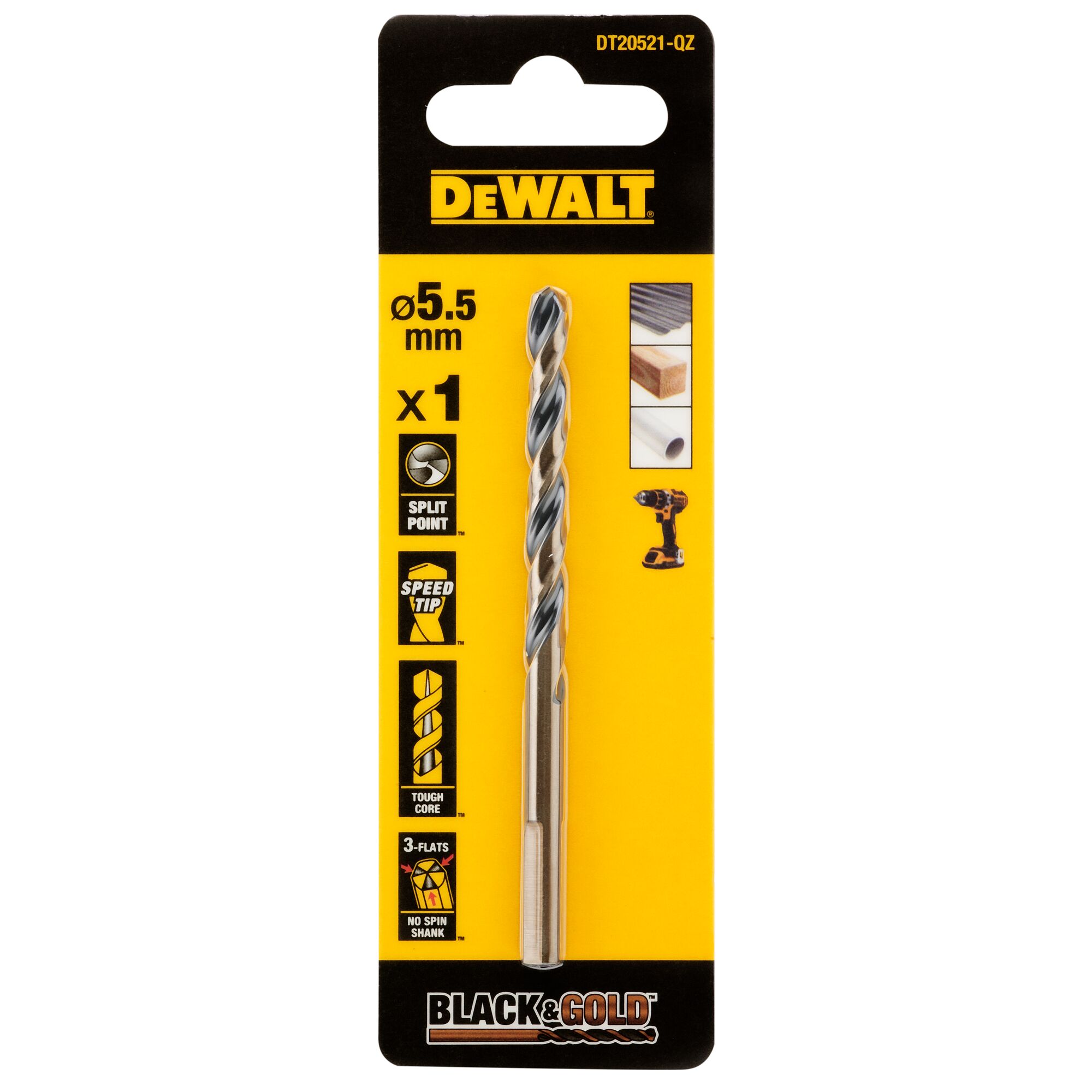 DeWALT DT205 Series HSS Twist Drill Bit for Metal, 5.5mm Diameter