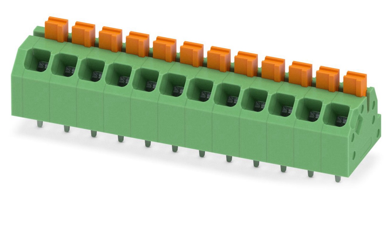 Phoenix Contact SPTAF 1/12-3.5-EL Series PCB Terminal Block, 12-Contact, 3.5mm Pitch, Through Hole Mount, 2-Row