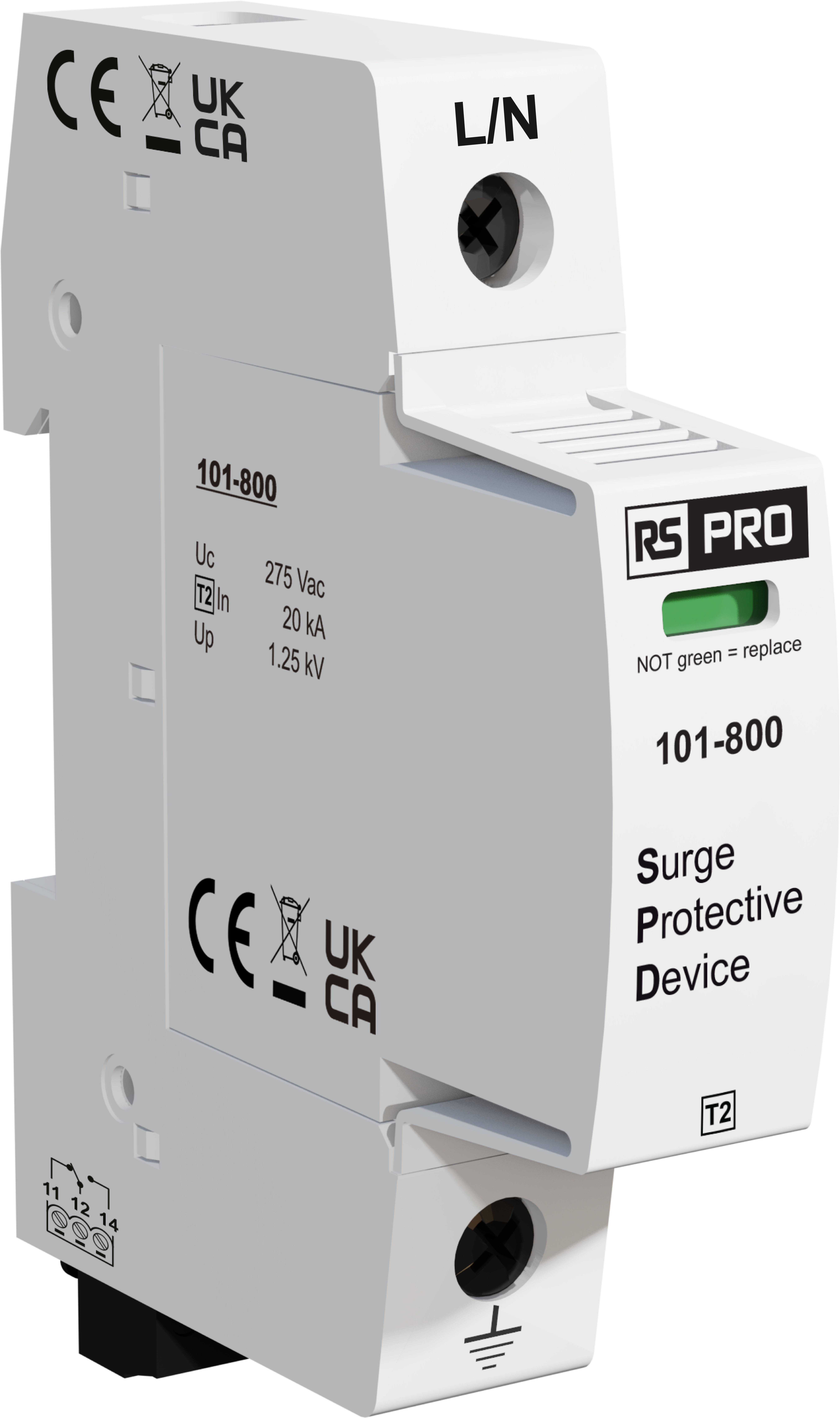 RS PRO Single Phase Industrial Surge Protector, 50kA, 1.25kV, DIN Rail Mount
