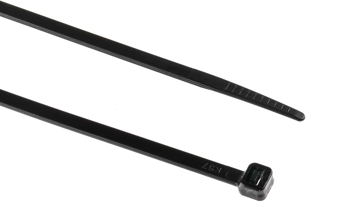 RS PRO Cable Tie, 450mm x 4.8 mm, Black Nylon, Pk-100
