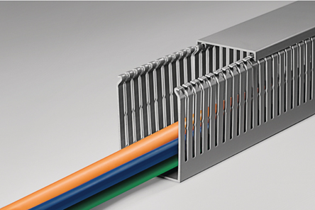 HellermannTyton HTWD-PN Grey Slotted Panel Trunking - Wide Slot, W40 mm x D60mm, L2m, PVC