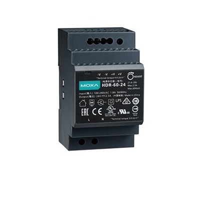 MOXA HDR DIN Rail Power Supply, 264V ac ac, dc Input, 24V dc dc Output, 2.5A Output