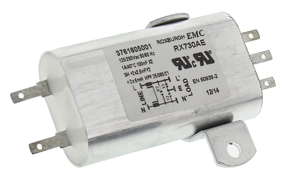 Roxburgh EMC, RX730 1A 250 V ac 60Hz, Chassis Mount RFI Filter, Tab, Single Phase