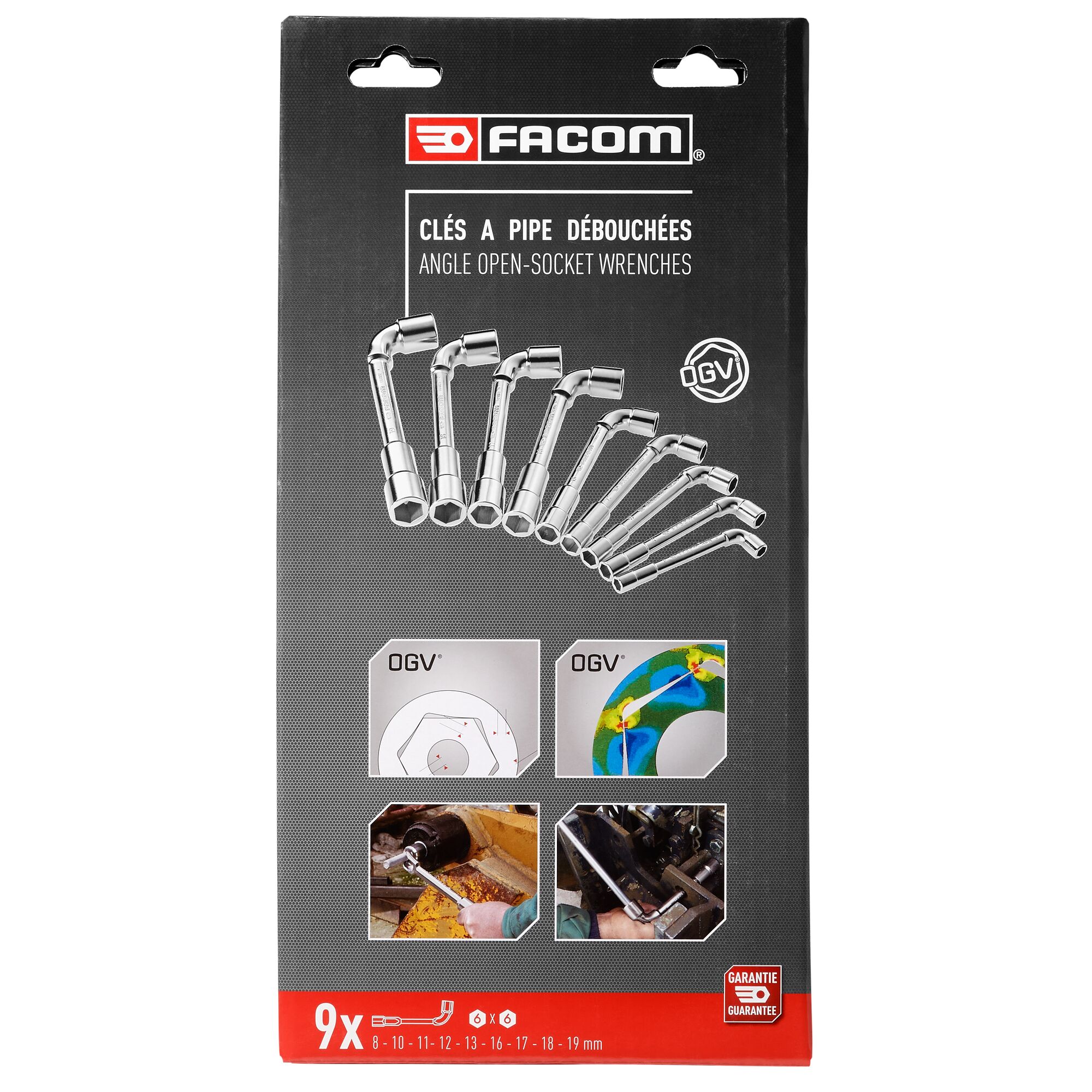 Facom 75.J9PB 8 - 19 mm Hex Socket Wrench with Tube Handle, 400 mm Overall