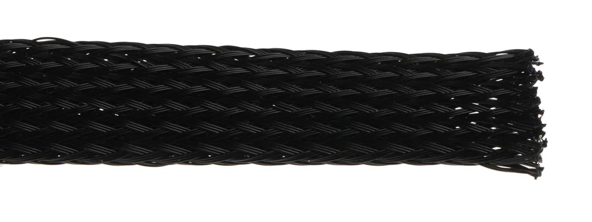 HellermannTyton Expandable Braided PET Black Cable Sleeve, 15mm Diameter, 10m Length, Helagaine HLB Series