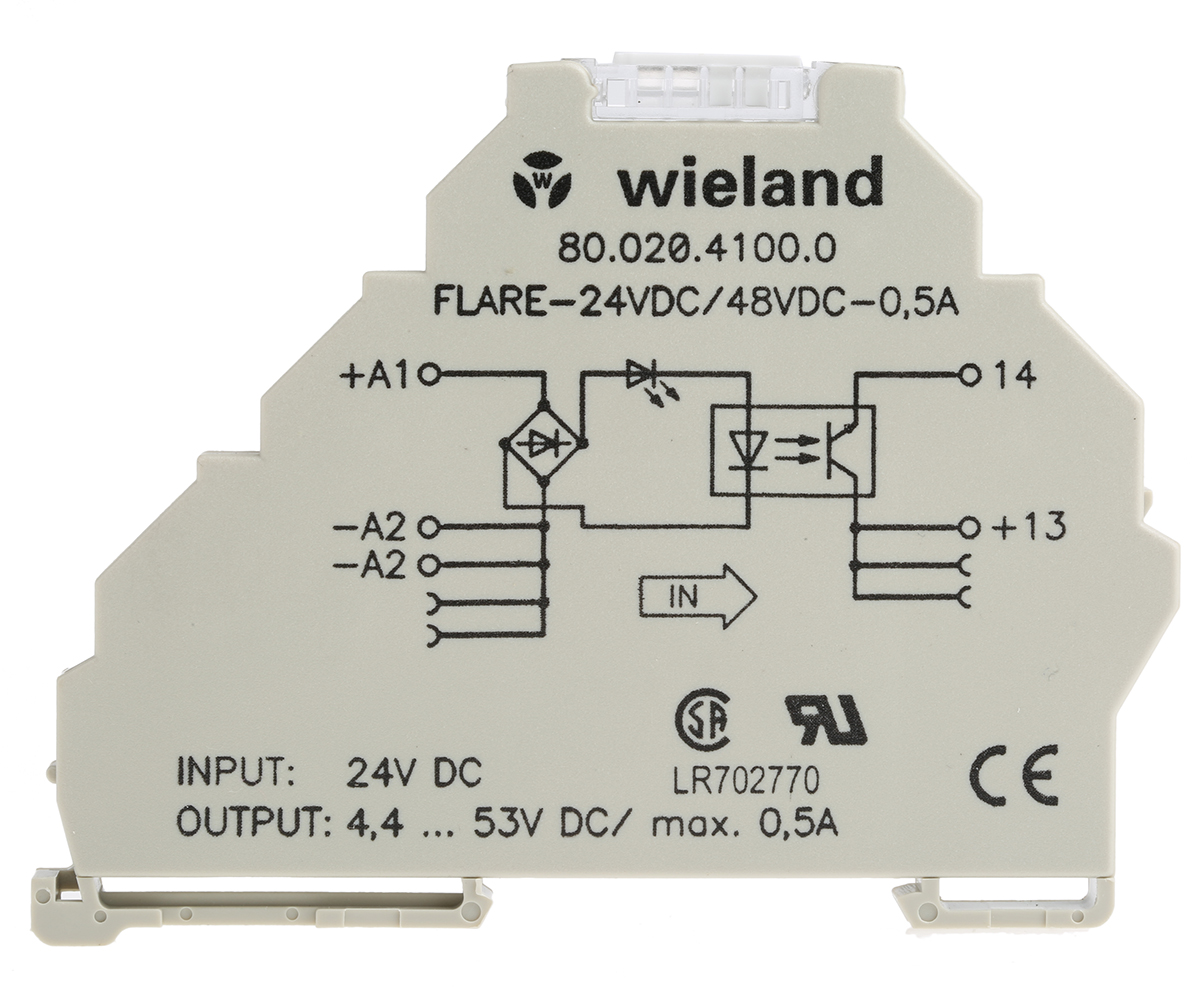 Wieland flare Series Solid State Relay, 0.5 A Load, DIN Rail Mount, 53 V Load, 53 V Control