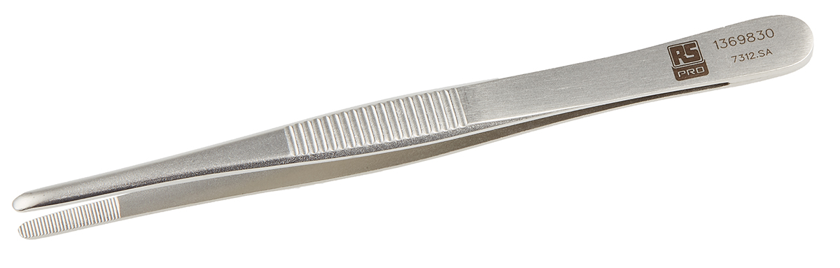 RS PRO 120 mm, Stainless Steel, Blunt, Tweezers