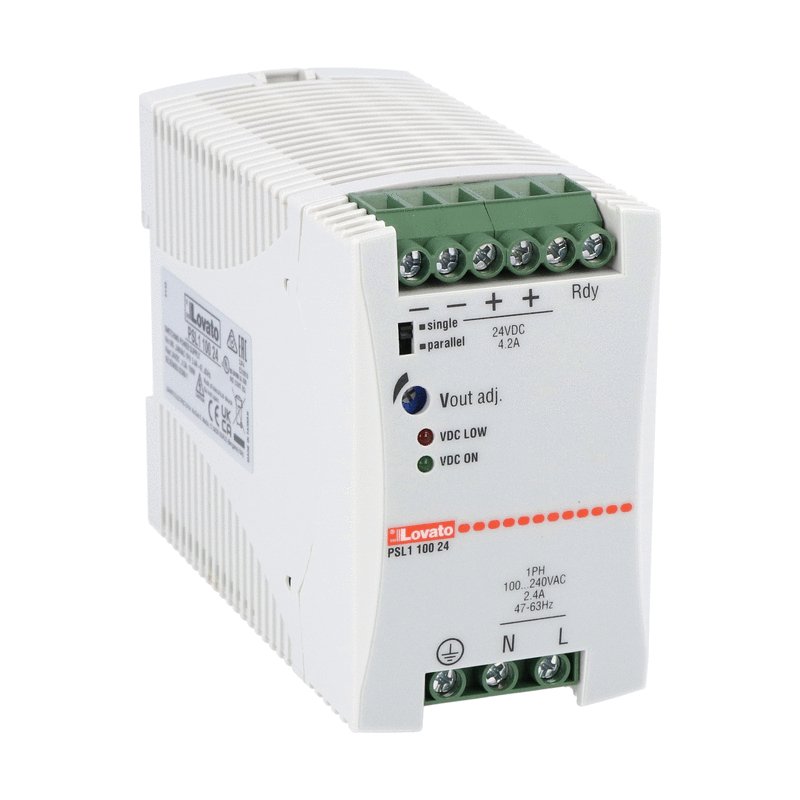 Lovato PSL Switched Mode DIN Rail Power Supply, 240V ac ac Input, 24V dc dc Output, 4.2A Output, 100W