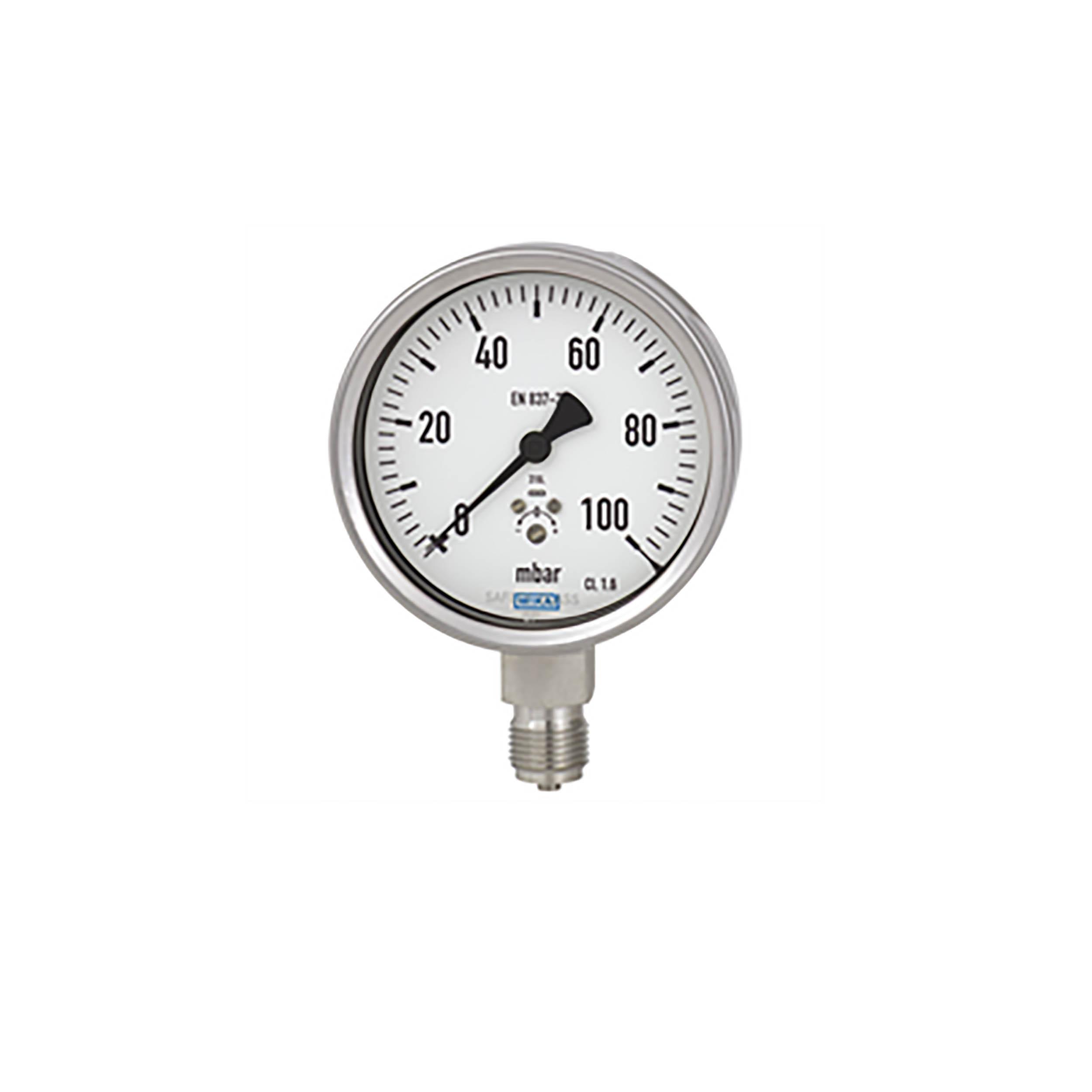 WIKA G 1/2 Analogue Pressure Gauge 0.06bar Bottom Entry 100mm Outside Diameter