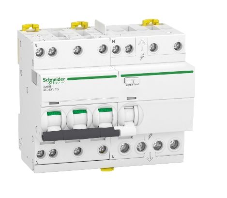 Schneider Electric RCBO, 40A Current Rating, 3P+N Poles, 30mA Trip Sensitivity, Type C, Acti9 Range