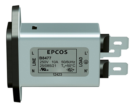 EPCOS 6A, 250 V ac/dc Panel Mount IEC Inlet Filter B84771C0006A000, Tab