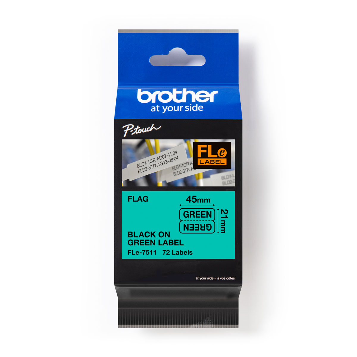 Brother Black on Green Label Printer Tape, 45 mm Width, 45mm Label Length, 21mm Label Width