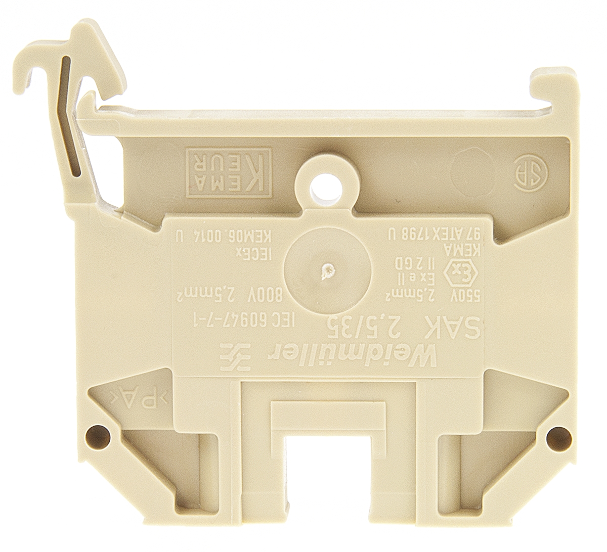 Weidmuller 0380460000 SAK Series Beige, 2.5mm², Single-Level, Screw Termination, Fused, ATEX, IECEx