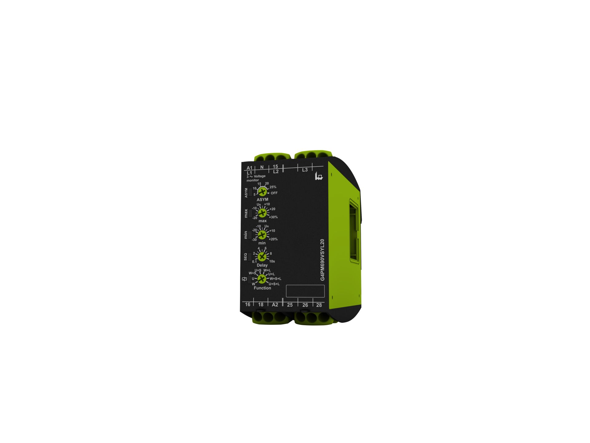 Voltage Monitoring Relay, 3 Phase, DPDT, 12 → 500V ac, DIN Rail
