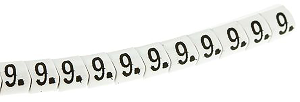 HellermannTyton Helagrip Slide On Cable Markers, Black on White, Pre-printed "9", 4 → 9mm Cable, 90110314